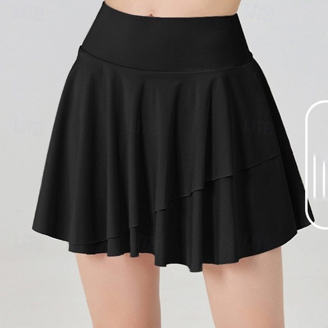 US Open Women's Solid Colored Tennis Skirts with Shorts Layered UPF50+ Moisture Wicking Tennis Golf Pickleball Black White Yellow Tennis Clothing