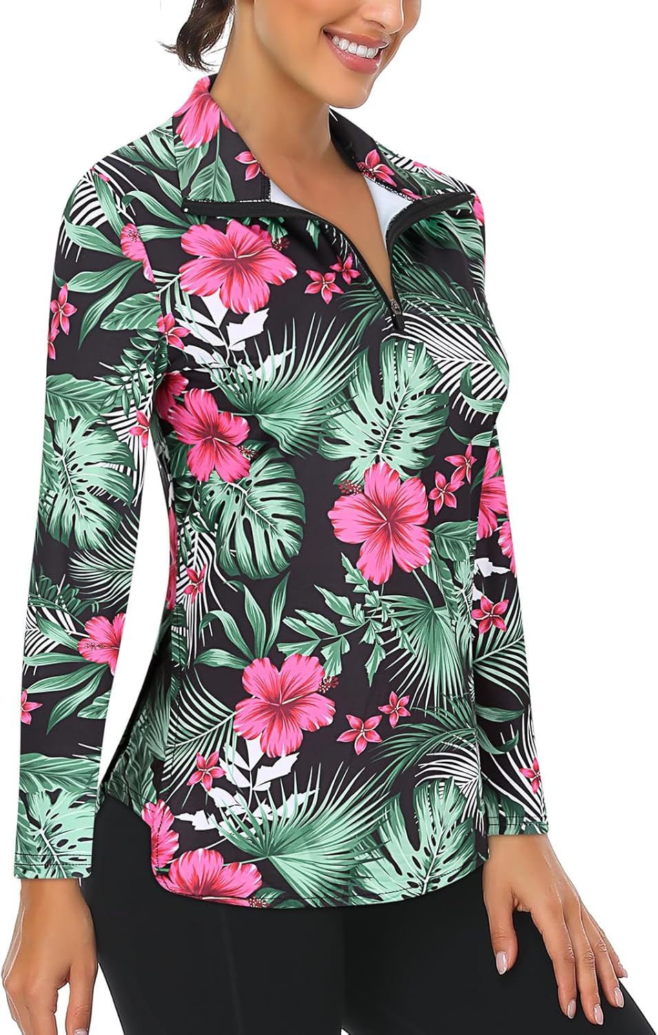 Women's Long Sleeve Golf Tennis Polo Shirts UPF50+ Half Zip Dry Fit Workout Tops Athletic Shirt