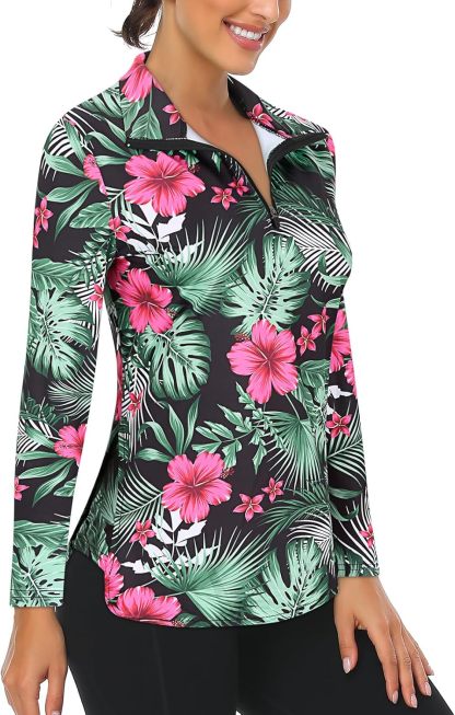 Women's Long Sleeve Golf Tennis Polo Shirts UPF50+ Half Zip Dry Fit Workout Tops Athletic Shirt