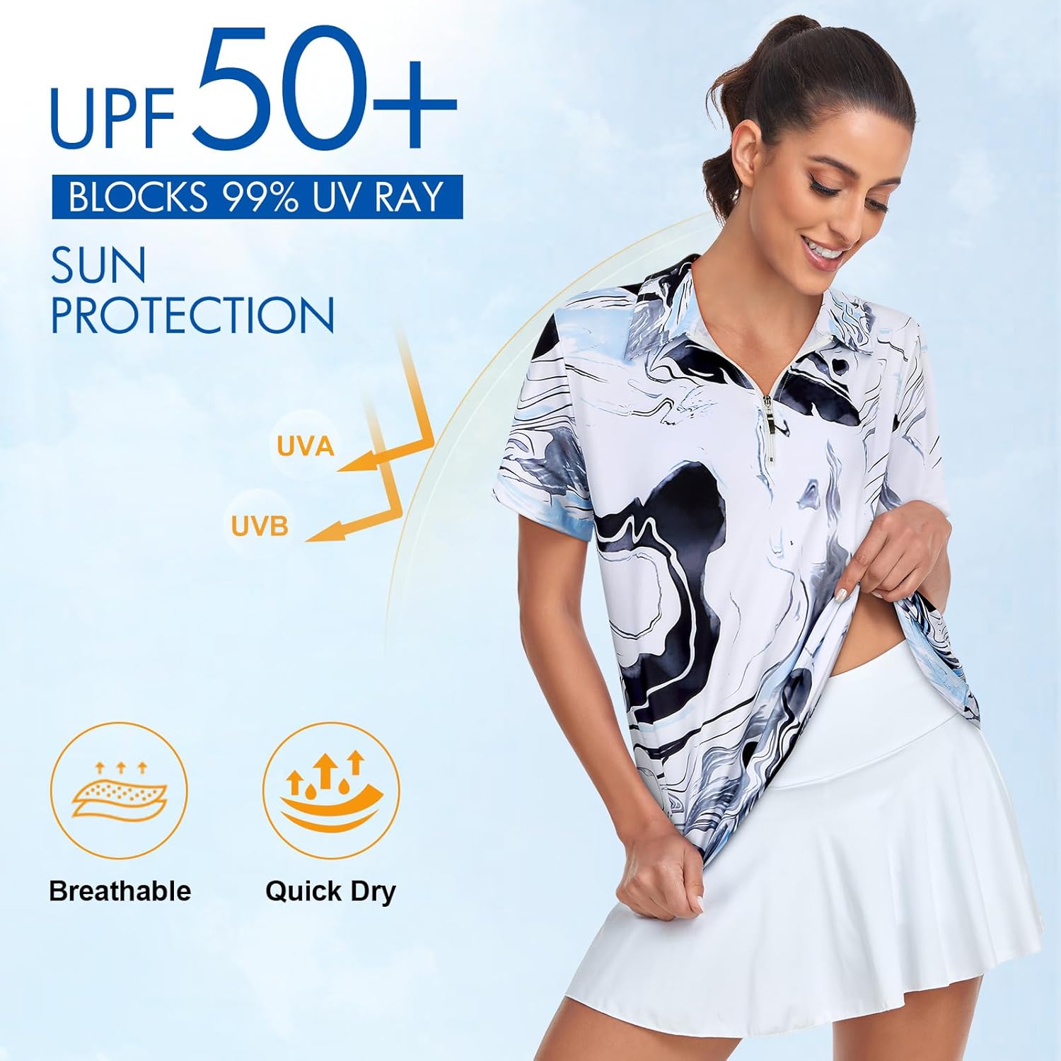 Women's Golf Polo Shirts Short Sleeve Quarter Zip Pullover Moisture Wicking Workout Tops