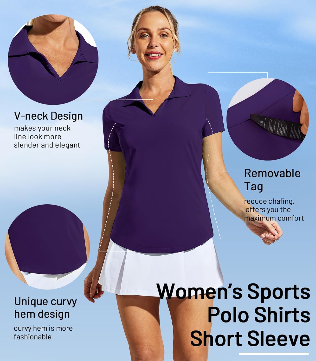 Women's Golf Polo Shirts Collared V Neck Short Sleeve Tennis Shirt, Dry Fit, Moisture Wicking
