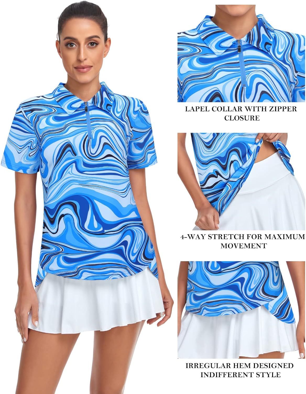 Women's Golf Polo Shirts Short Sleeve Quarter Zip Pullover Moisture Wicking Workout Tops