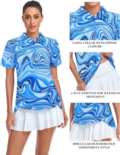 Women's Golf Polo Shirts Short Sleeve Quarter Zip Pullover Moisture Wicking Workout Tops