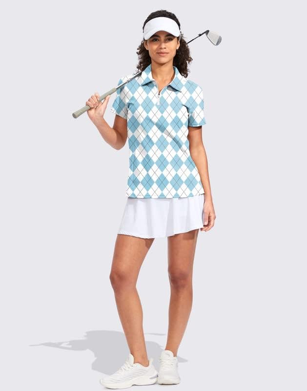 Women's Golf Shirt Short Sleeve with Zip Up Quick Dry Stretch Tennis Collared Polo Shirts for Women Golf Clothes