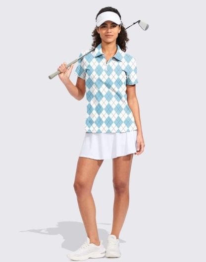 Women's Golf Shirt Short Sleeve with Zip Up Quick Dry Stretch Tennis Collared Polo Shirts for Women Golf Clothes