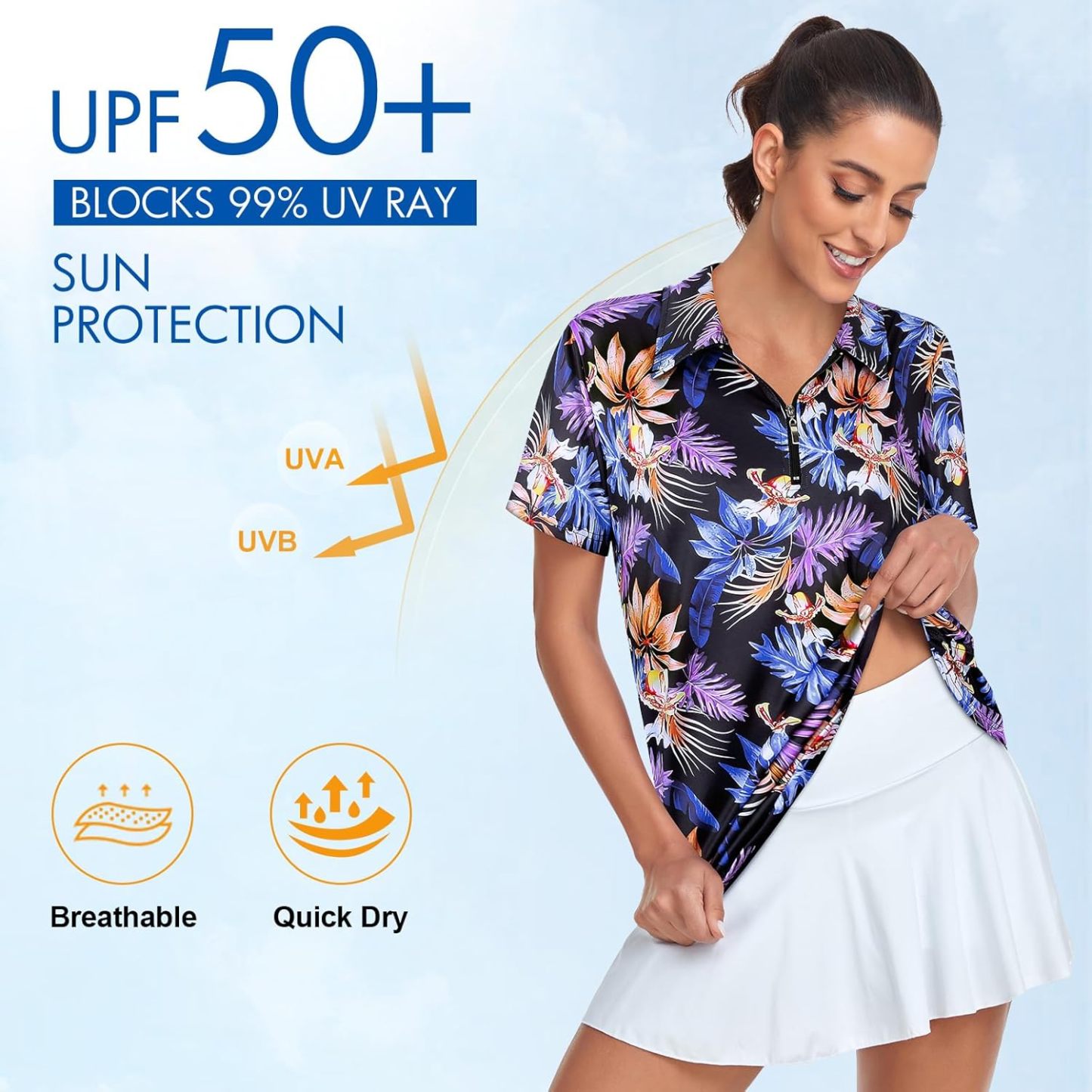 Women's Golf Polo Shirts Short Sleeve Quarter Zip Pullover Moisture Wicking Workout Tops