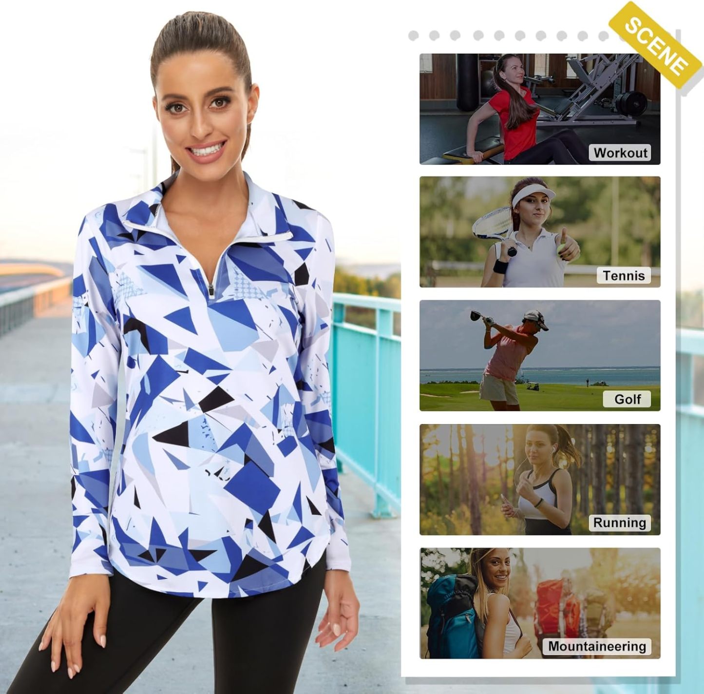 Women's Long Sleeve Golf Tennis Polo Shirts UPF50+ Half Zip Dry Fit Workout Tops Athletic Shirt