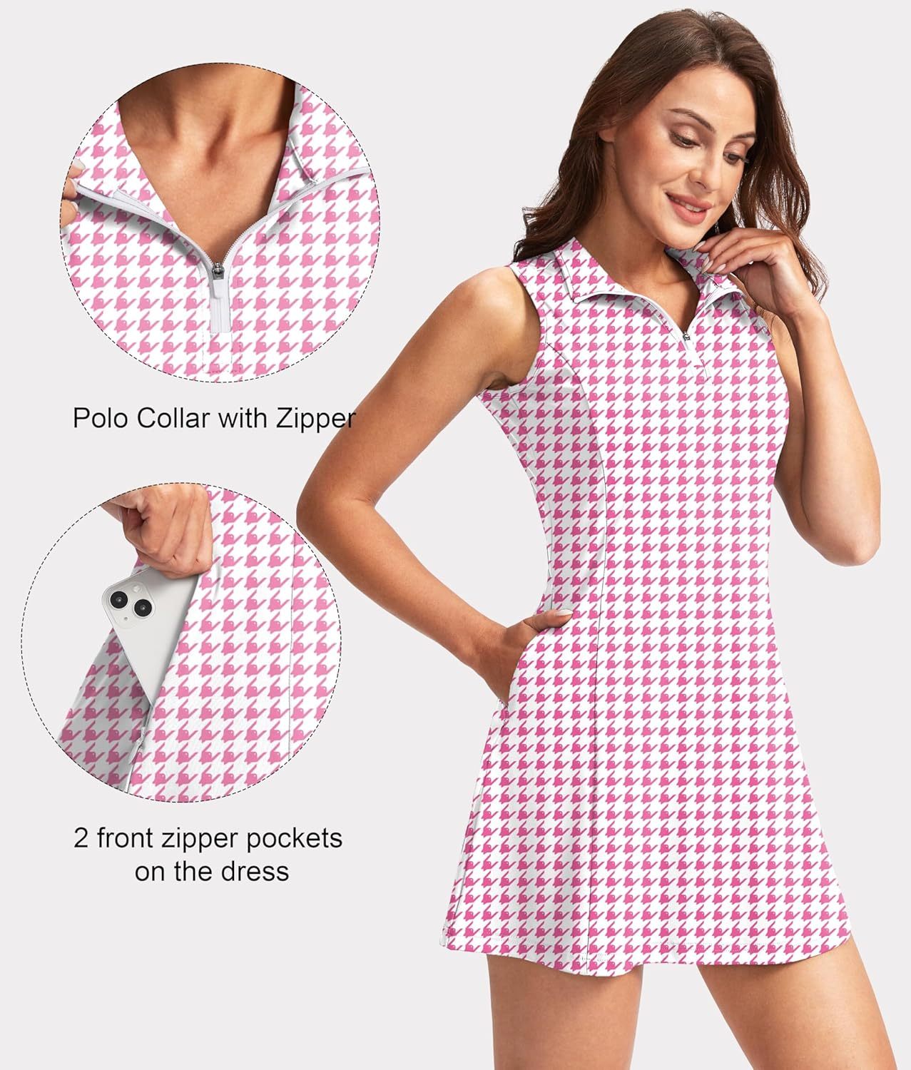 Women's Tennis Golf Dress with Shorts Active Exercise Workout Sports Athletic Dresses for Women with Zipper Pockets