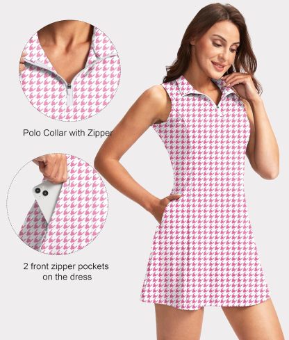 Women's Tennis Golf Dress with Shorts Active Exercise Workout Sports Athletic Dresses for Women with Zipper Pockets