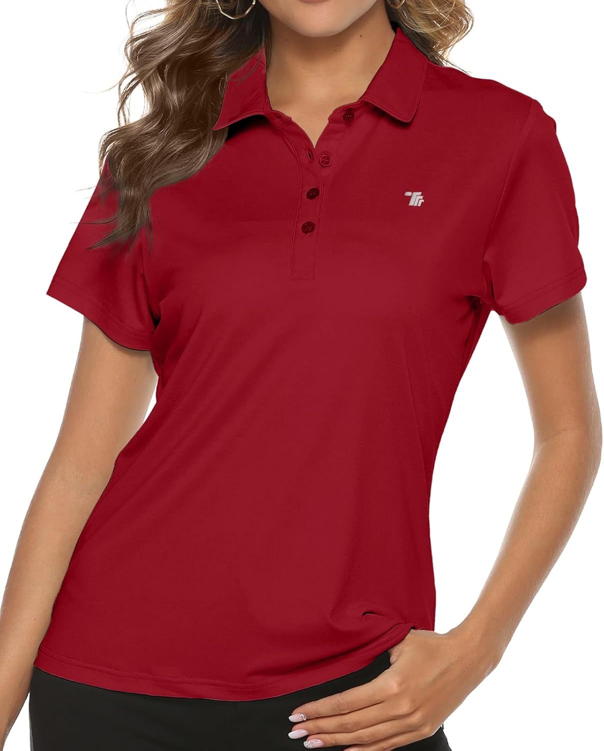 Women's Golf Polo Short Sleeve Shirts Lightweight Moisture Wicking Collared T Shirt Quick Dry 4-Button
