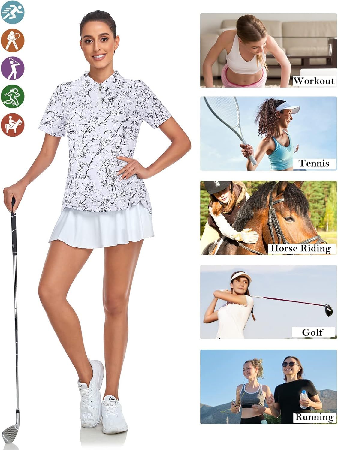 Women's Golf Polo Shirts Short Sleeve Quarter Zip Pullover Moisture Wicking Workout Tops