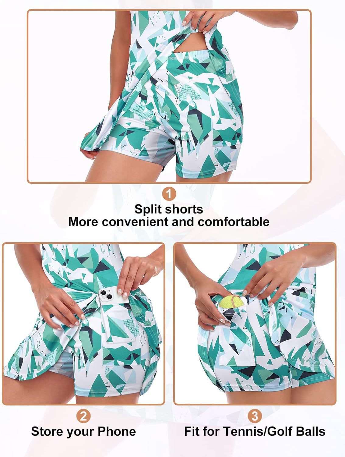 Tennis Dress for Women Sleeveless Golf Dresses with Shorts and Pockets Ruffle Zip Up Stand Collar Golf Outfits