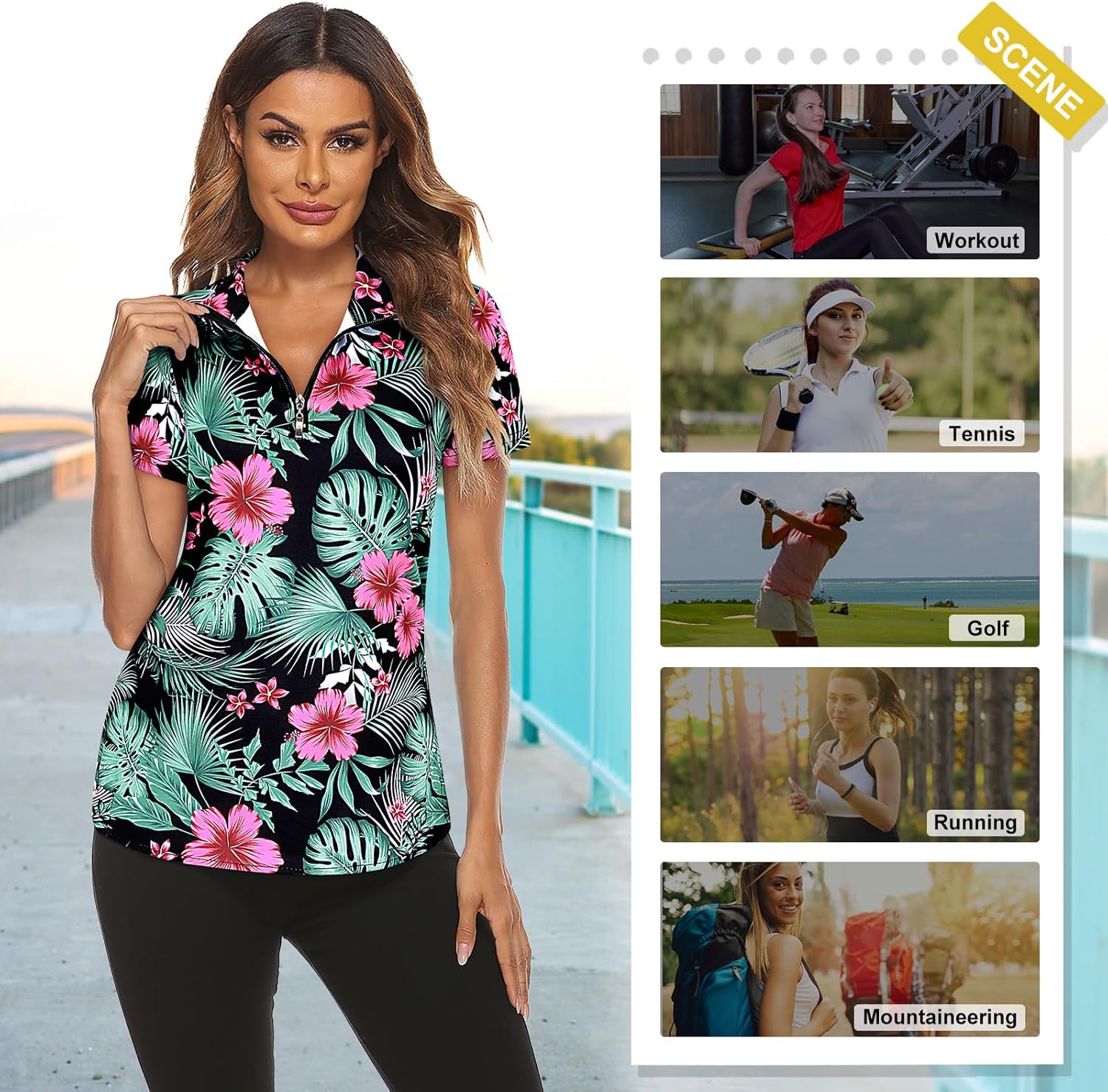 Women's Long Sleeve Golf Tennis Polo Shirts UPF50+ Half Zip Dry Fit Workout Tops Athletic Shirt