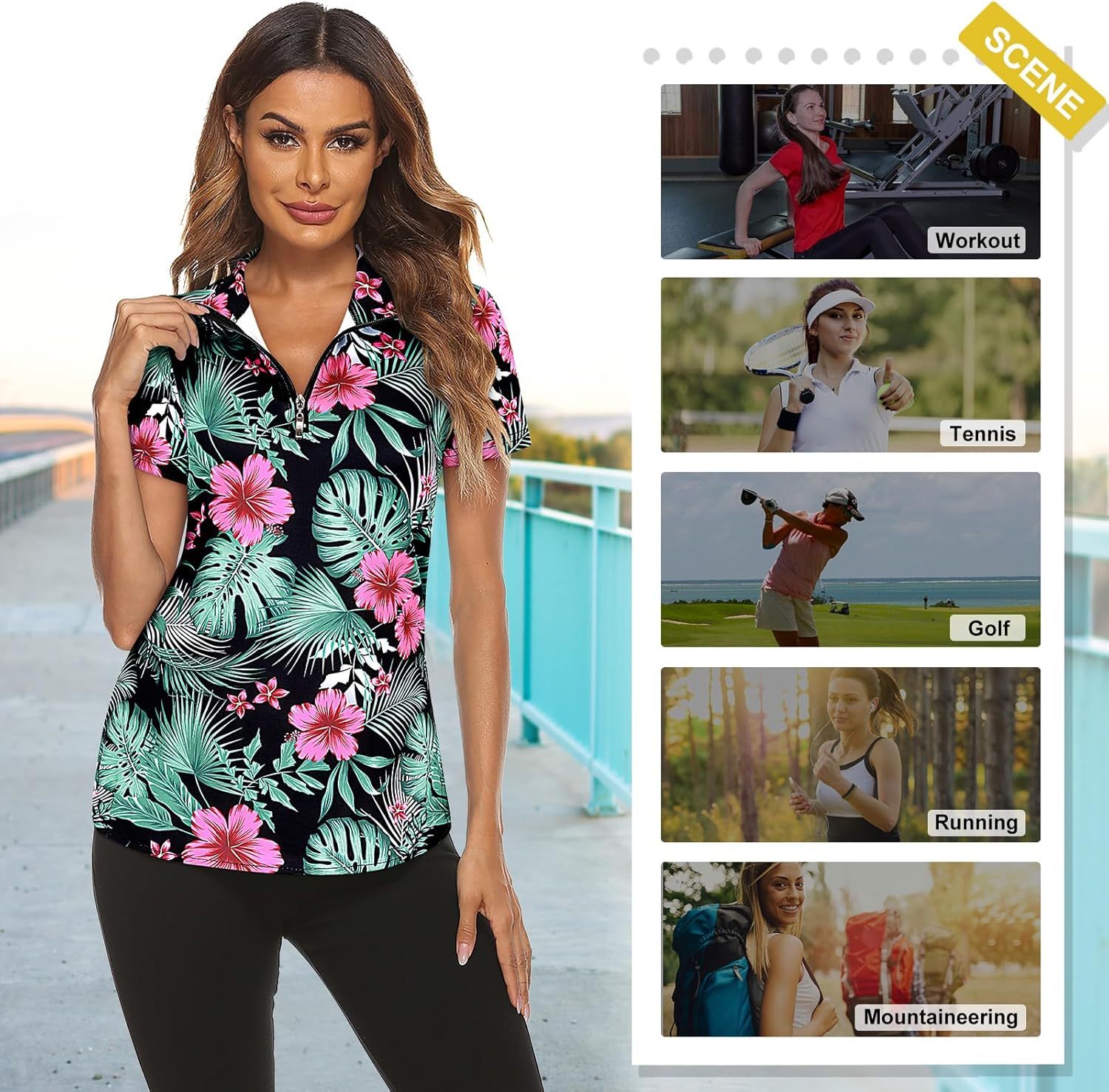 Women's Long Sleeve Golf Tennis Polo Shirts UPF50+ Half Zip Dry Fit Workout Tops Athletic Shirt