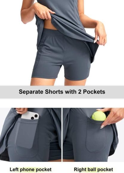 Women's Tennis Golf Dress with Shorts Active Exercise Workout Sports Athletic Dresses for Women with Zipper Pockets
