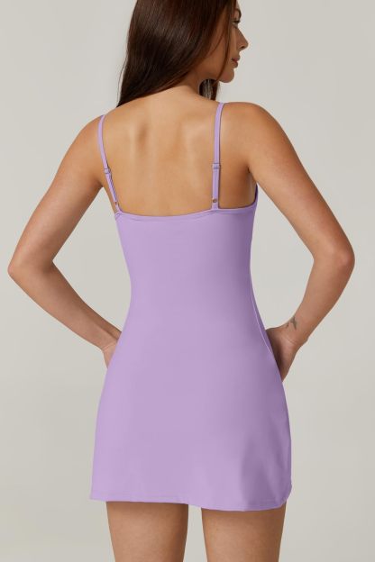 Womens Spaghetti Strap Tennis Dress with Shorts Workout Side Slit Active Golf Dresses