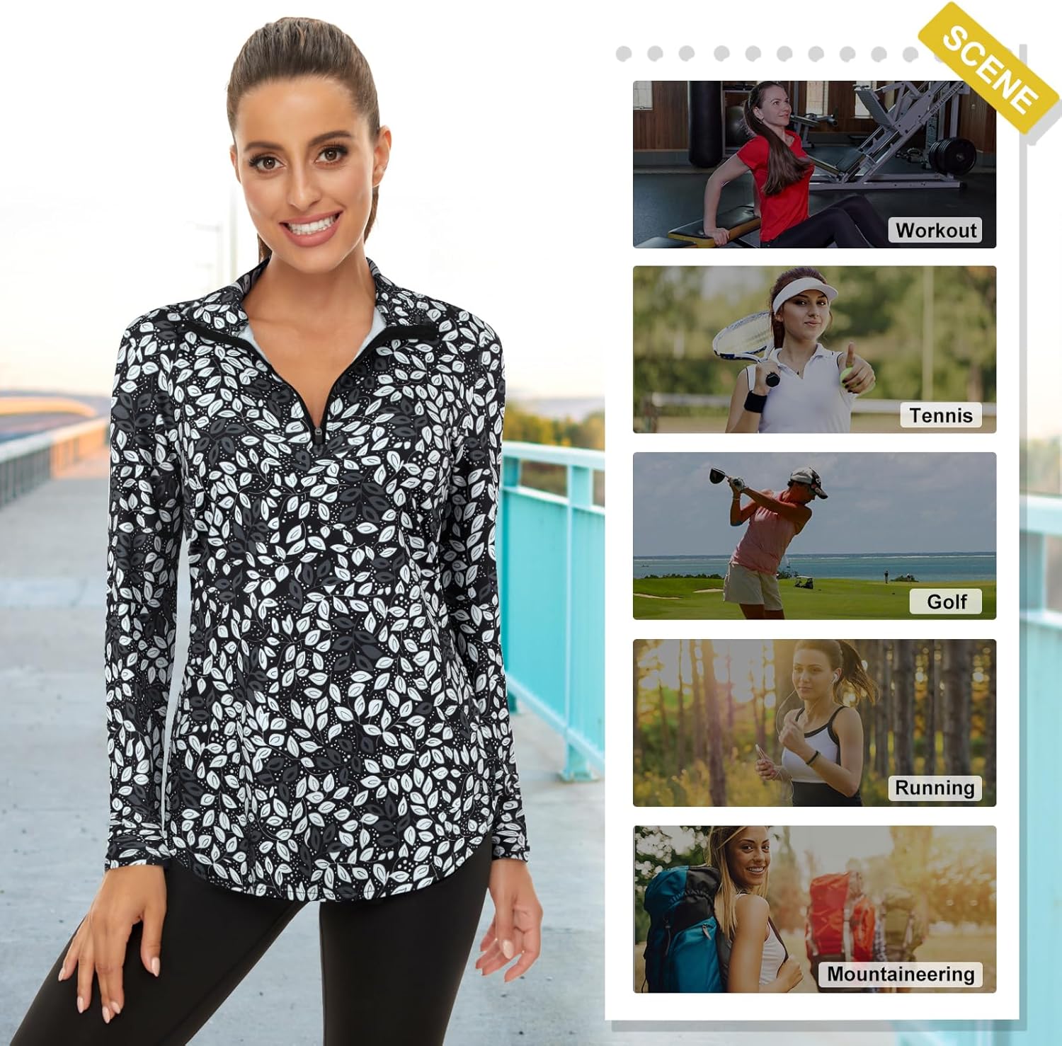 Women's Long Sleeve Golf Tennis Polo Shirts UPF50+ Half Zip Dry Fit Workout Tops Athletic Shirt