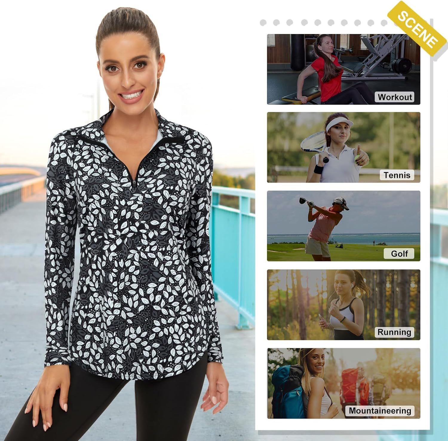 Women's Long Sleeve Golf Tennis Polo Shirts UPF50+ Half Zip Dry Fit Workout Tops Athletic Shirt