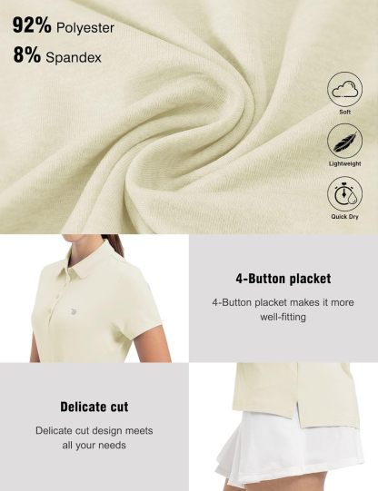 Women's Golf Polo Short Sleeve Shirts Lightweight Moisture Wicking Collared T Shirt Quick Dry 4-Button