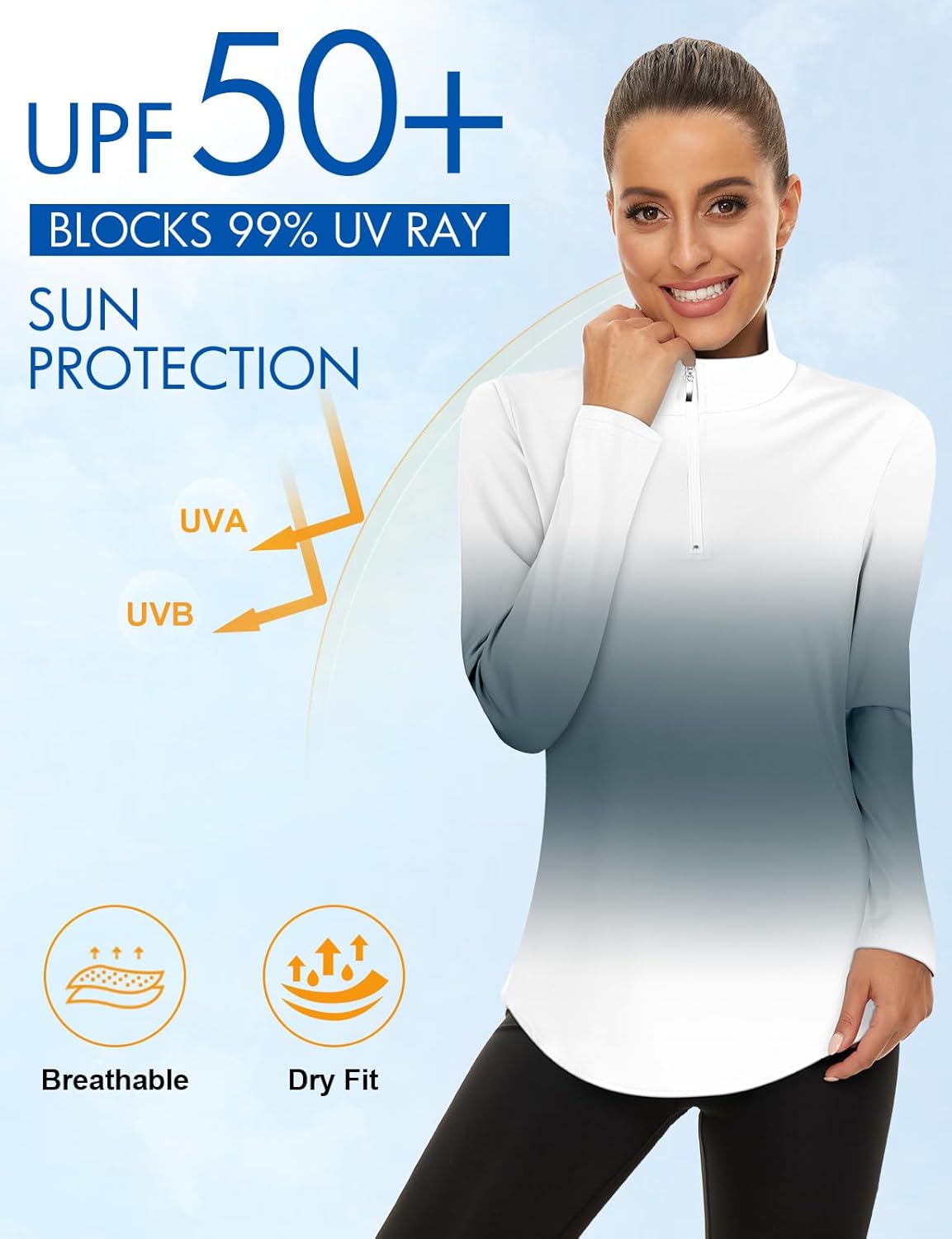 Women's Long Sleeve Golf Tennis Polo Shirts UPF50+ Half Zip Dry Fit Workout Tops Athletic Shirt