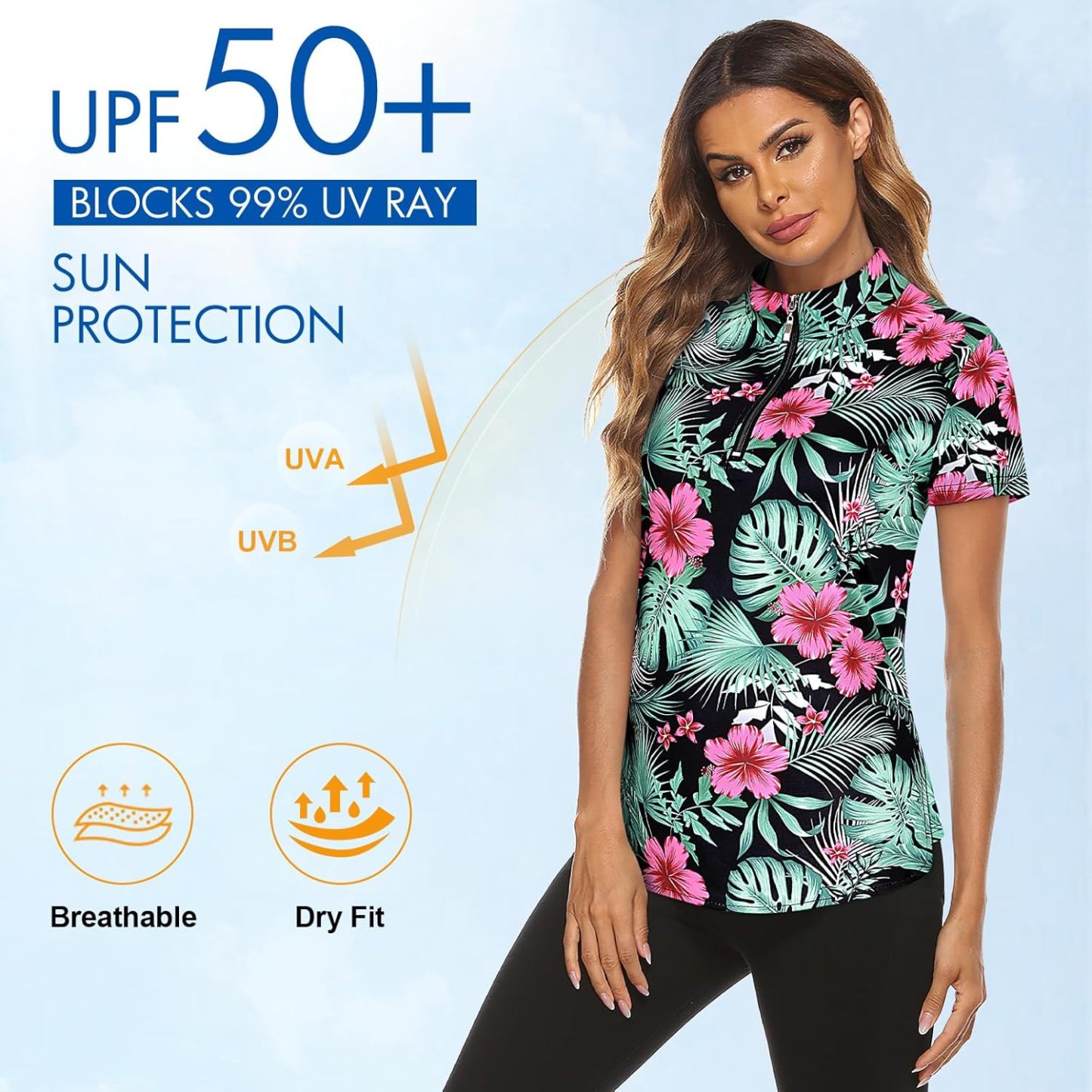 Women's Long Sleeve Golf Tennis Polo Shirts UPF50+ Half Zip Dry Fit Workout Tops Athletic Shirt