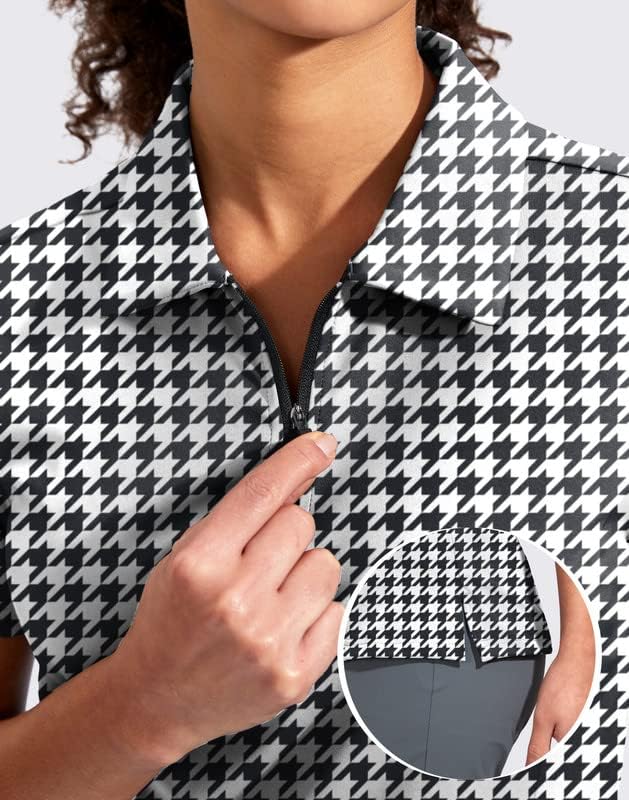 Women's Golf Shirt Short Sleeve with Zip Up Quick Dry Stretch Tennis Collared Polo Shirts for Women Golf Clothes