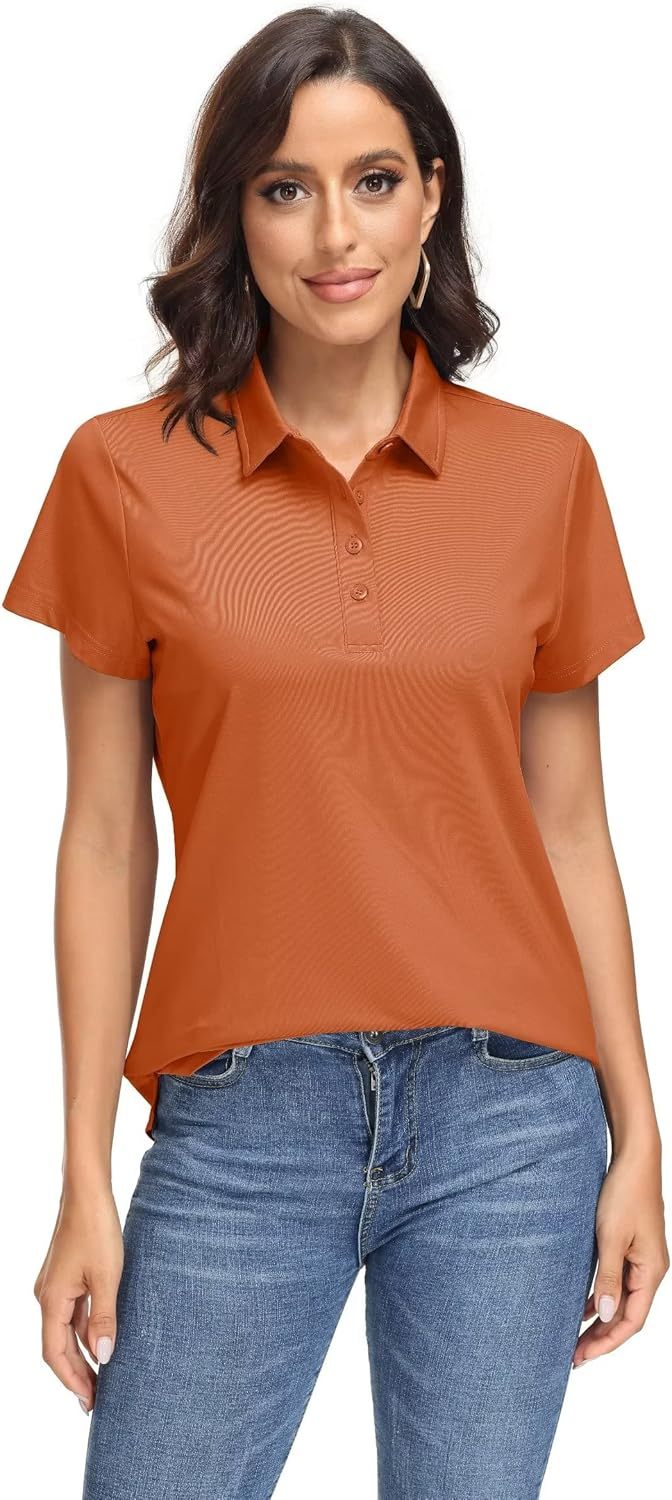 Women's Polo Shirts UPF 50+ Sun Protection 4 Buttons Casual Work Quick Dry Short Sleeve Collared Golf Shirt