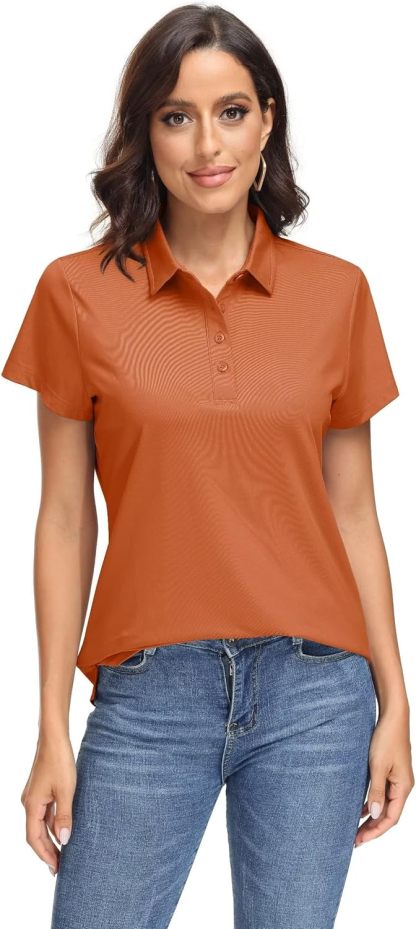 Women's Polo Shirts UPF 50+ Sun Protection 4 Buttons Casual Work Quick Dry Short Sleeve Collared Golf Shirt