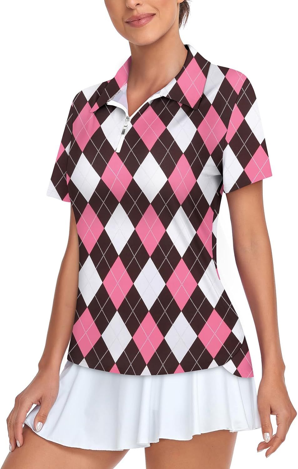 Women's Golf Polo Shirts Short Sleeve Quarter Zip Pullover Moisture Wicking Workout Tops