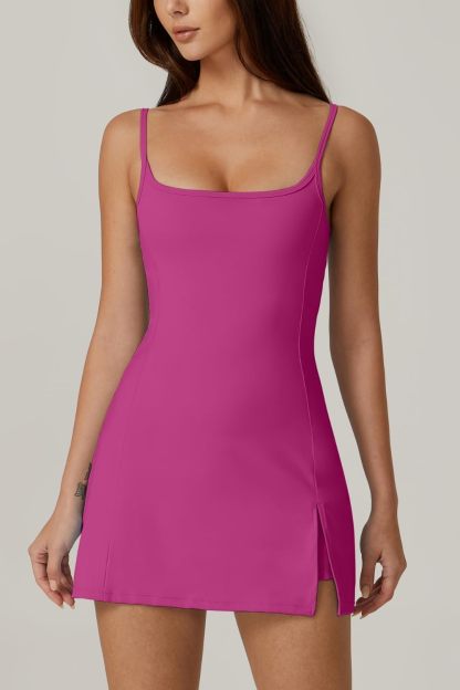 Womens Spaghetti Strap Tennis Dress with Shorts Workout Side Slit Active Golf Dresses