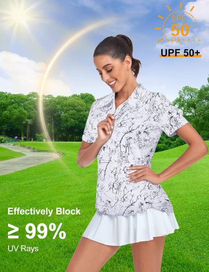 Women's Golf Polo Shirts Short Sleeve Quarter Zip Pullover Moisture Wicking Workout Tops