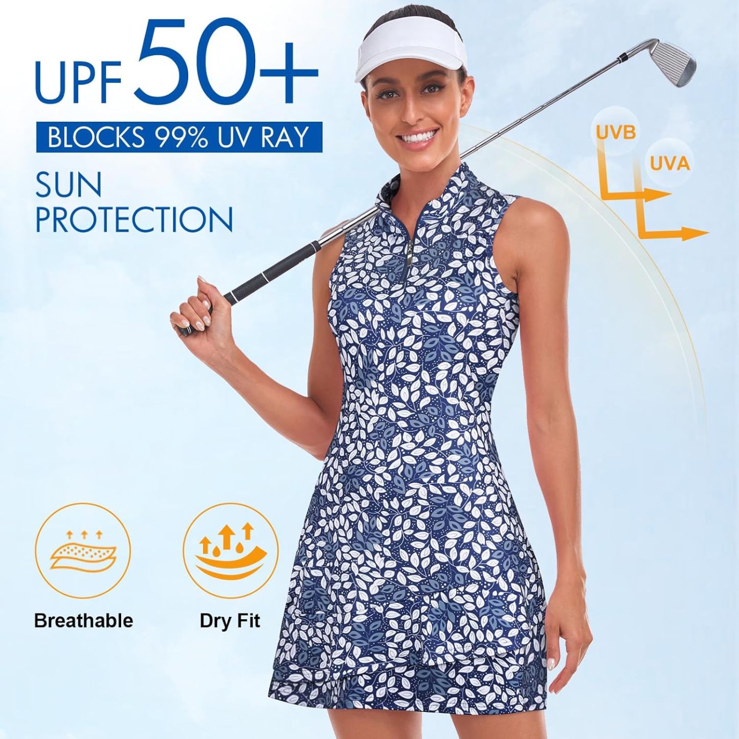 Tennis Dress for Women Sleeveless Golf Dresses with Shorts and Pockets Ruffle Zip Up Stand Collar Golf Outfits