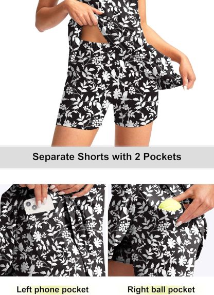 Women's Tennis Golf Dress with Shorts Active Exercise Workout Sports Athletic Dresses for Women with Zipper Pockets