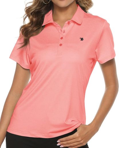 Women's Golf Polo Short Sleeve Shirts Lightweight Moisture Wicking Collared T Shirt Quick Dry 4-Button