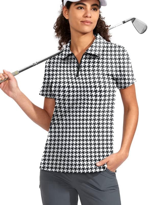 Women's Golf Shirt Short Sleeve with Zip Up Quick Dry Stretch Tennis Collared Polo Shirts for Women Golf Clothes
