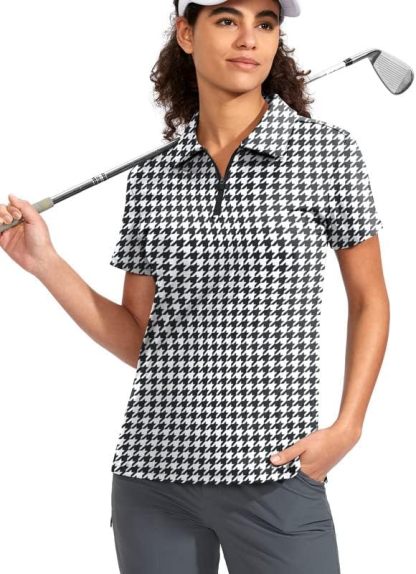 Women's Golf Shirt Short Sleeve with Zip Up Quick Dry Stretch Tennis Collared Polo Shirts for Women Golf Clothes