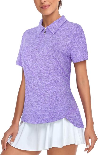 Women's Golf Polo Shirts Short Sleeve Quarter Zip Pullover Moisture Wicking Workout Tops