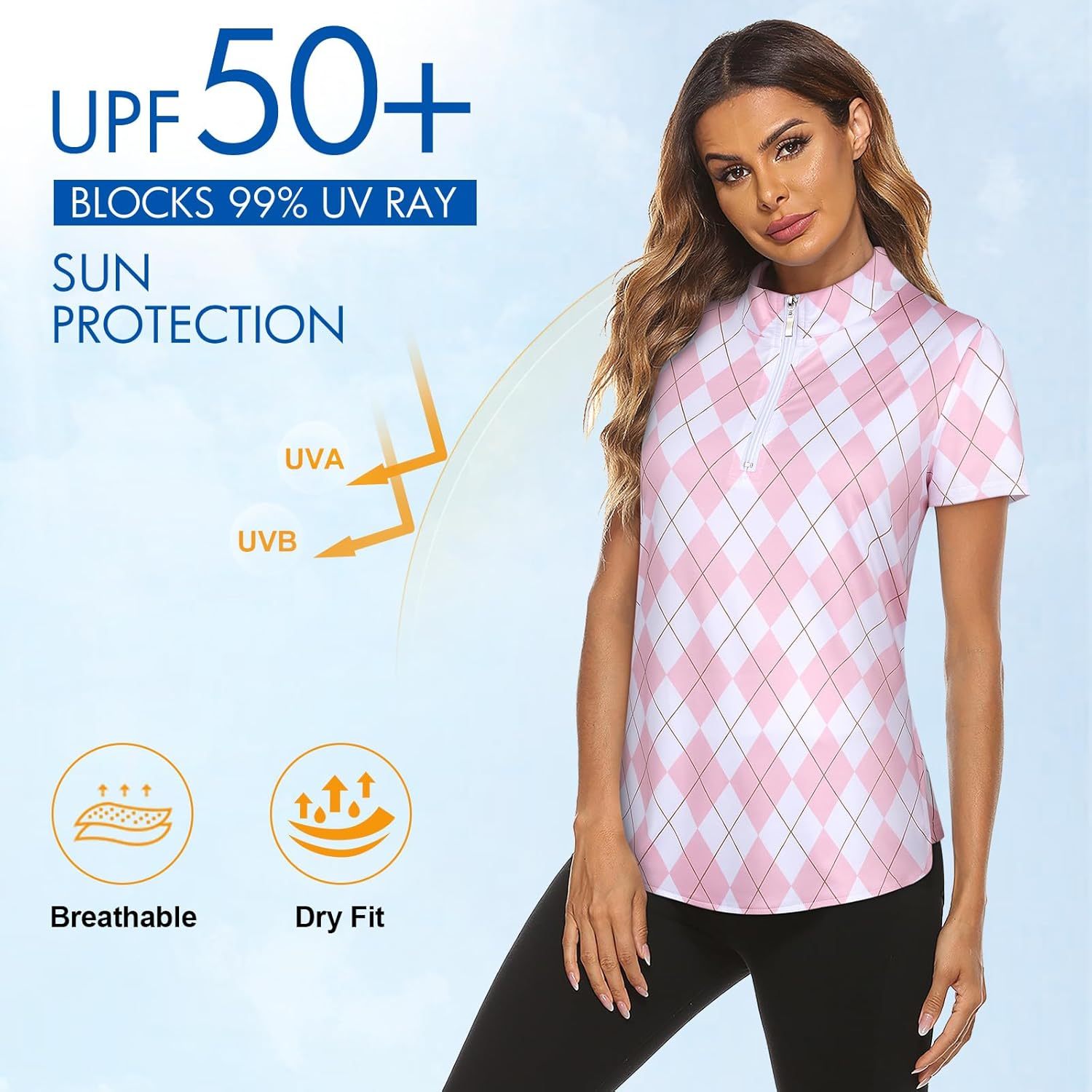 Women's Long Sleeve Golf Tennis Polo Shirts UPF50+ Half Zip Dry Fit Workout Tops Athletic Shirt