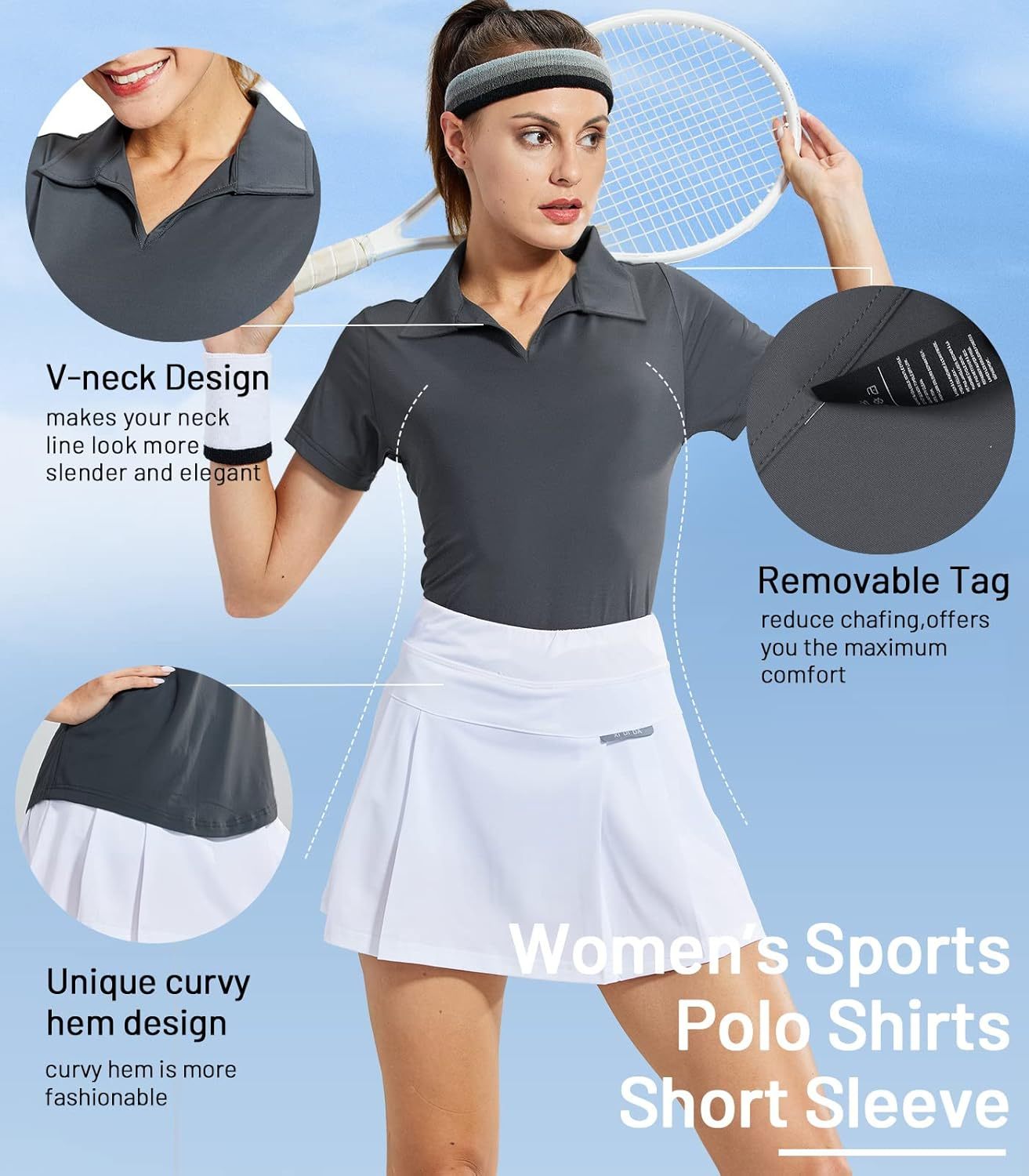 Women's Golf Polo Shirts Collared V Neck Short Sleeve Tennis Shirt, Dry Fit, Moisture Wicking