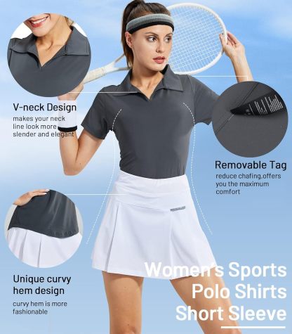 Women's Golf Polo Shirts Collared V Neck Short Sleeve Tennis Shirt, Dry Fit, Moisture Wicking