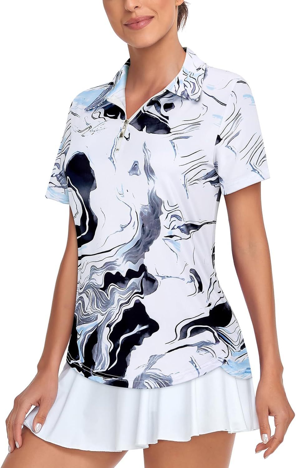 Women's Golf Polo Shirts Short Sleeve Quarter Zip Pullover Moisture Wicking Workout Tops