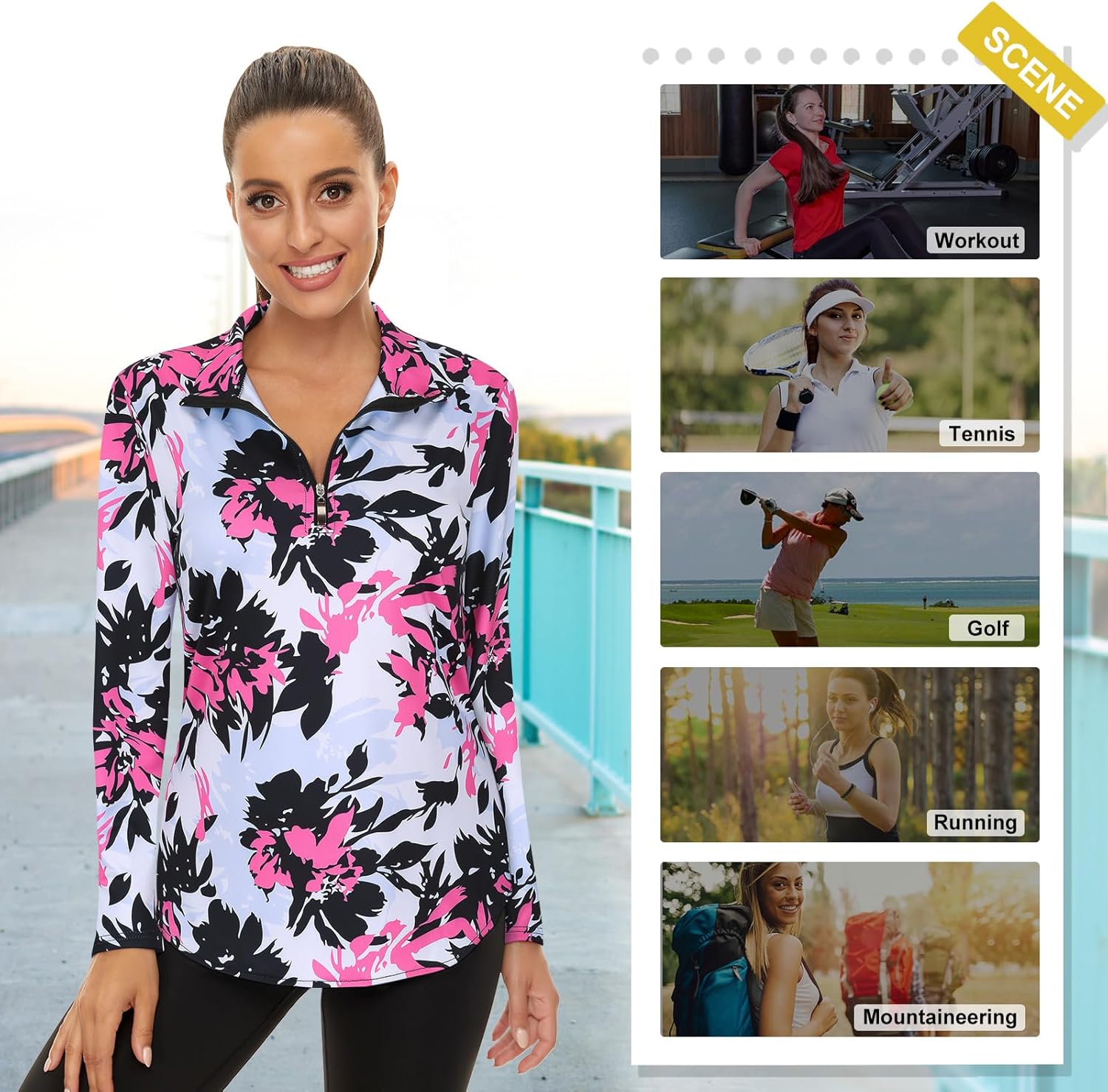 Women's Long Sleeve Golf Tennis Polo Shirts UPF50+ Half Zip Dry Fit Workout Tops Athletic Shirt