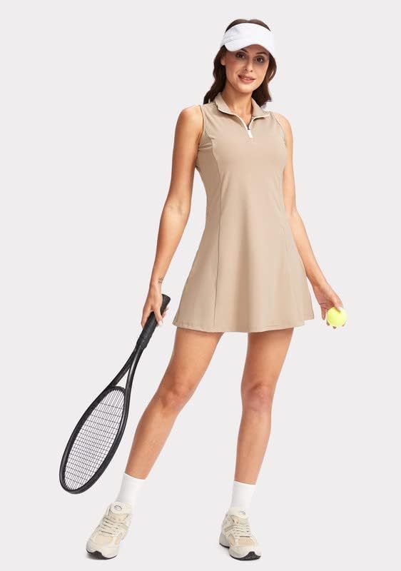Women's Tennis Golf Dress with Shorts Active Exercise Workout Sports Athletic Dresses for Women with Zipper Pockets