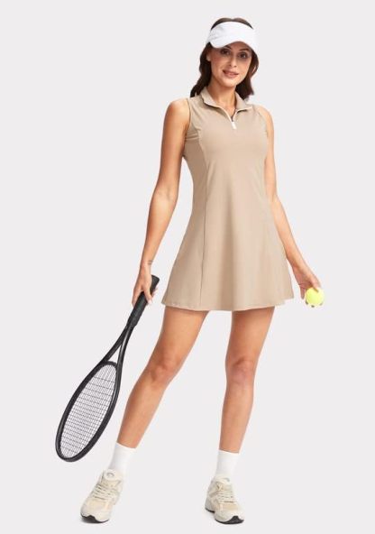 Women's Tennis Golf Dress with Shorts Active Exercise Workout Sports Athletic Dresses for Women with Zipper Pockets