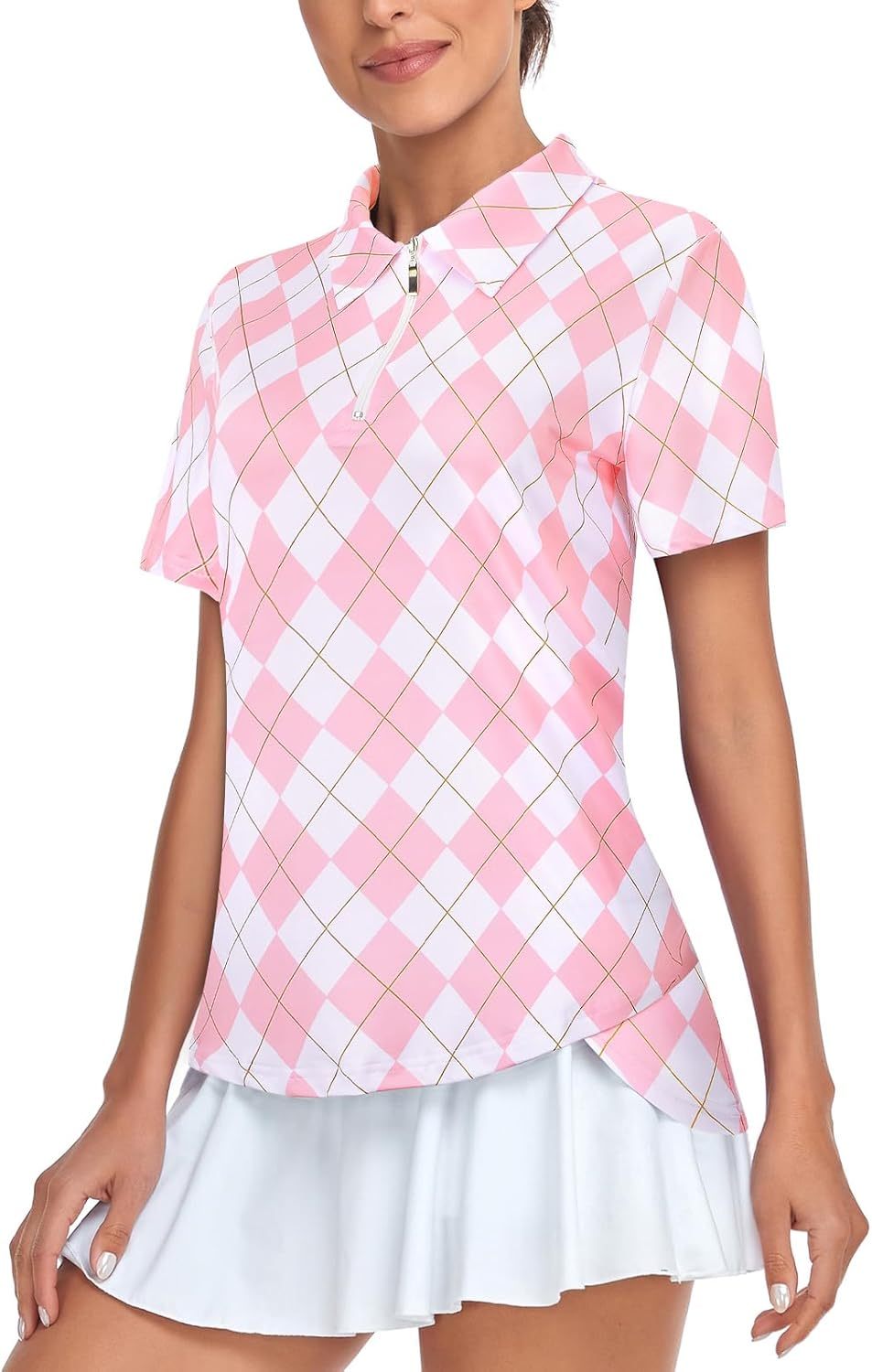 Women's Golf Polo Shirts Short Sleeve Quarter Zip Pullover Moisture Wicking Workout Tops