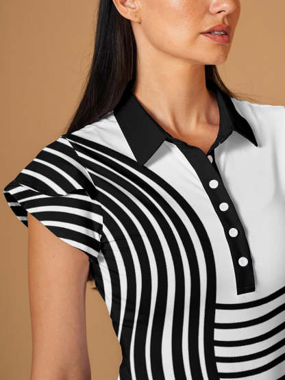 Fungolfs Playful Nautical Ruffle Sleeve Polo Top UPF50+