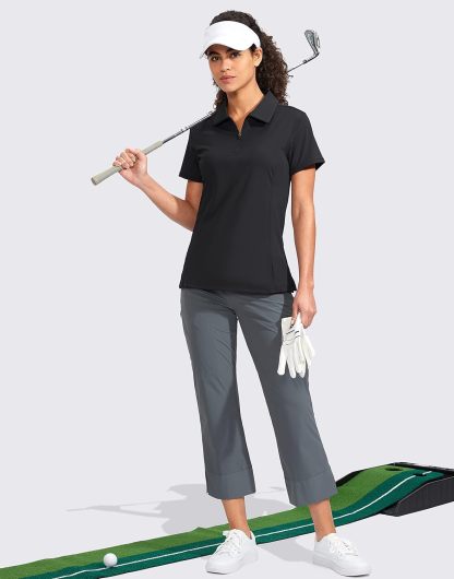 Women's Golf Shirt Short Sleeve with Zip Up Quick Dry Stretch Tennis Collared Polo Shirts for Women Golf Clothes