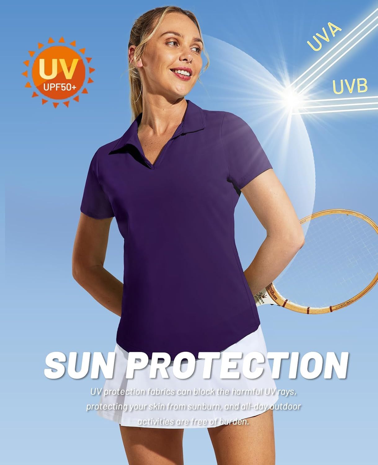 Women's Golf Polo Shirts Collared V Neck Short Sleeve Tennis Shirt, Dry Fit, Moisture Wicking