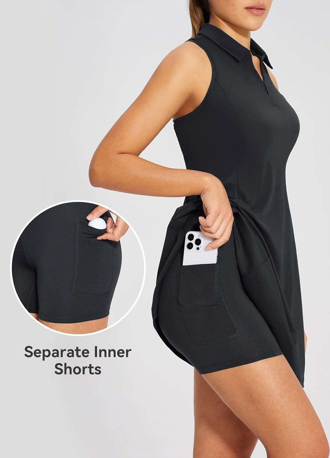 Womens Golf Dress Sleeveless Tennis Dresses with Built in Shorts Pockets Racerback Workout Athletic