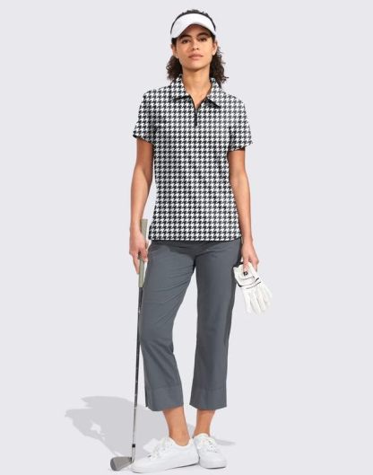 Women's Golf Shirt Short Sleeve with Zip Up Quick Dry Stretch Tennis Collared Polo Shirts for Women Golf Clothes